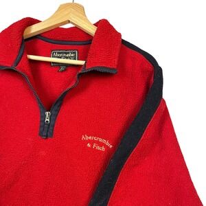VTG Y2K Abercrombie & Fitch Mens Red Fleece Quarter Zip Pullover Sweater